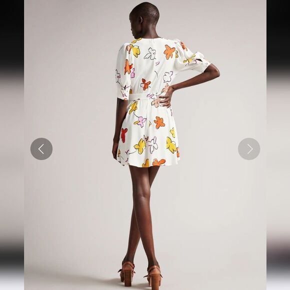 Ted Baker White Floral Wrapping Mini Dress Size 0 - Picture 13 of 13